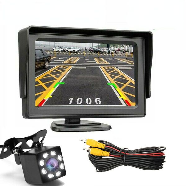 Câmera traseira do carro Visualização larga grau de 4,3 polegadas TFT LCD Display Monitor de visão noturna à prova d'água Câmera de backup de reversão