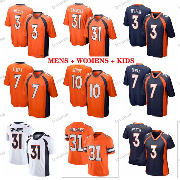 Mens 3 Russell Wilson Maglie da calcio Jerry Jeudy Womens Kids Simmons Singleton McManus Bolles K'Waun Williams Tim Patrick Surtain II Hamler Sutton Elway Manning