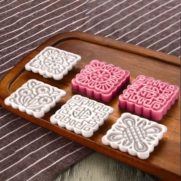 Utensili da forno Stampi per Mooncake in plastica Stampi per erba di fiori 3D Stampini per biscotti 75g Accessori da forno fai-da-te per festival di metà autunno K0AB