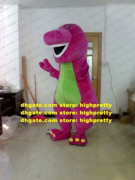 Mascote fofo traje rosa dino phytodinosauria dragão barney dinossauro mascotte com boca grande muitos dentes brancos No.317 navio grátis