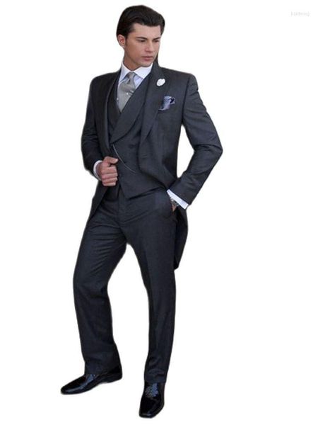 Abiti da uomo Blazer su misura Pantaloni Sposo Uomo Grigio scuro Slim Fit Sposo Matrimonio Prom Smoking Giacca su misura Pantaloni Gilet