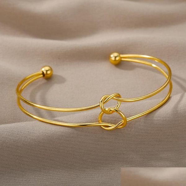 Bangle Bangle Simple Round Hollow Bracciale Braccialetti per donna Acciaio inossidabile Regolabile Doppio anello Braccialetti fatti a mano Gioielli Bijou Dhbcw