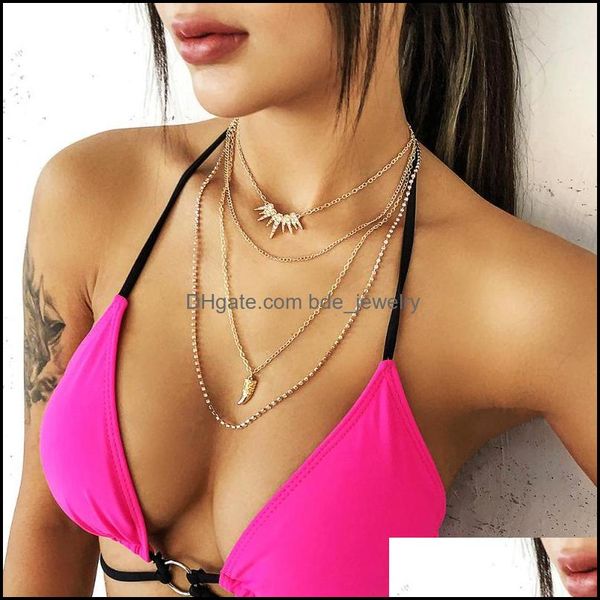 Correntes punk mtilayer Chain colar Women Women Colares Jewelry Lovess Rose Gold Color Trendy Accessories Cadeiras Drop Drop Pen Dhbko