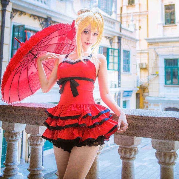 Fate Grand Order Cos Sable Tyrant Nero Cosplay Kostüm Sexy Rotes Kleid Anime Fate Halloween Rollenspiele Kostüme Badeanzug Frauen J220720