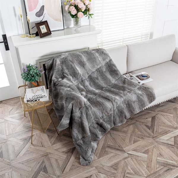 Coperte di Grandi Dimensioni 160x180 cm Vera Pelle Intera Pelliccia Naturale Grigio Lusso Morbido Tiro Tappeto Copriletto Inverno Caldo Coperta Piatti