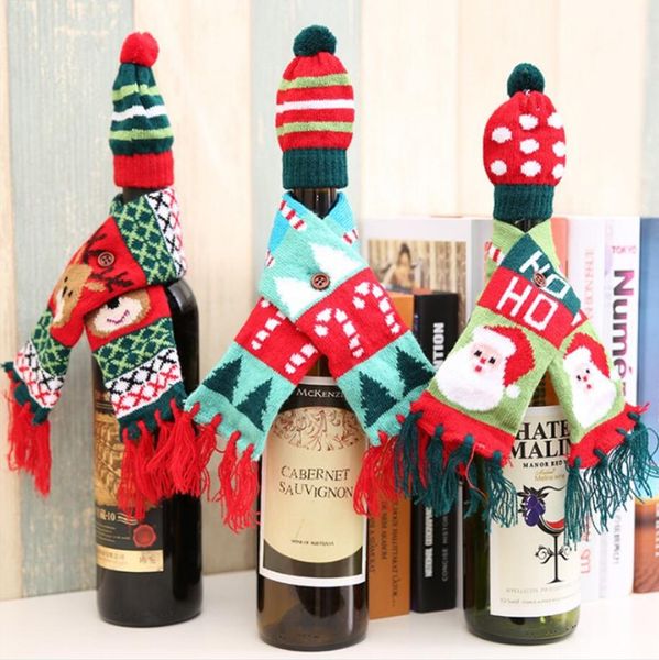 Copri bicchiere di vino di Natale, sciarpa, cappello, set, Babbo Natale, alce, pupazzo di neve, coperture per bottiglie di vino, etichette, decorazioni, decorazioni per la cucina di Natale e Capodanno