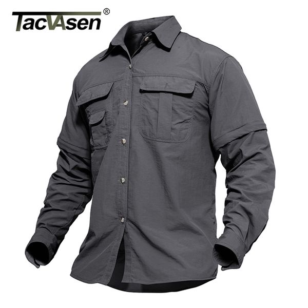 Camisas casuais masculinas Tacvasen roupas militares Ex￩rcito leve seco r￡pido Tactical Summer Remov￡vel Hunt de manga longa Hunt 221105