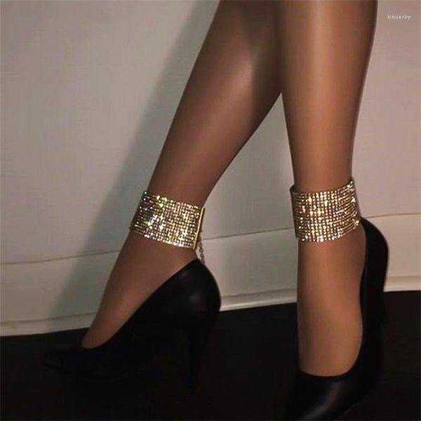 Fußkettchen Mode Flash Kristall Strass Für Frauen Goldene Luxus Promi Zubehör Festival Party Fuß Schmuck Trendy Wild