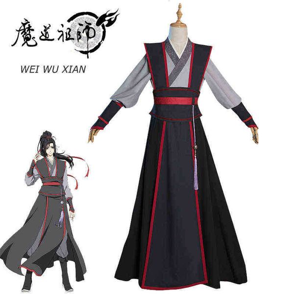 Mo dao zu shi cosplay wei wuxian jong büyük ustası şeytani yetiştirme kostümü erkek anime wei wuxian peruk ayakkabı flüt j220720