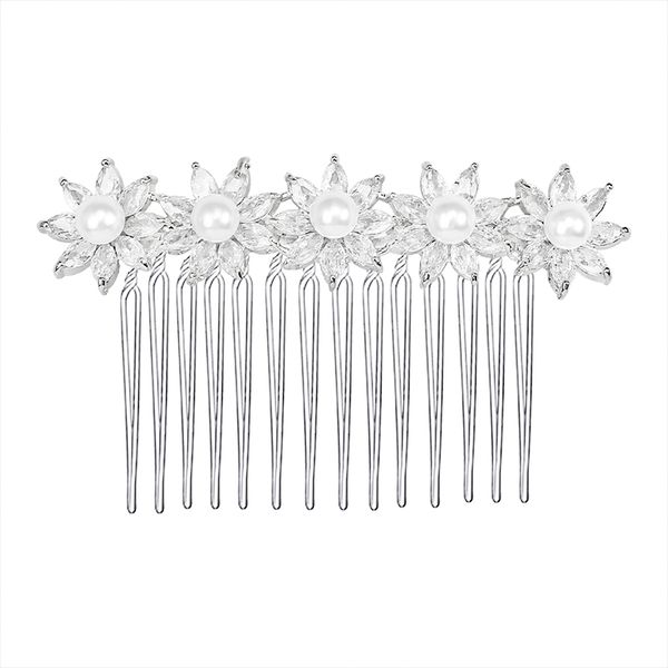 Lüks Gümüş Renk Kristal Çiçek Barrettes Başlıklar Düğün Saç Karmakarışık Gelin Klasik Wlomen Takı Hediyesi için İnci Aksesuarları