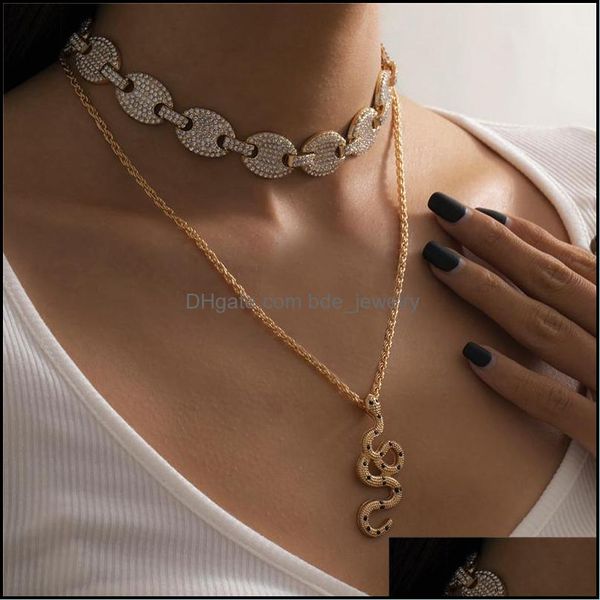 Catene Esagerazione Metallo Fl Strass Maiale Naso Fibbia Collana Street Style Microintarsiato Ciondolo a forma di serpente Catene di gioielleria raffinata Dr Dhodg