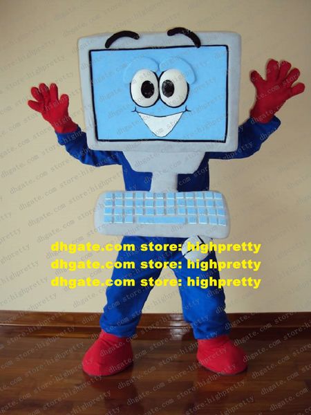 Vivid Blue Laptop Computer Mascot Costume Mascotte Adult Electron Brain Netbook Con Grandi Occhi Volto Sorridente No.573