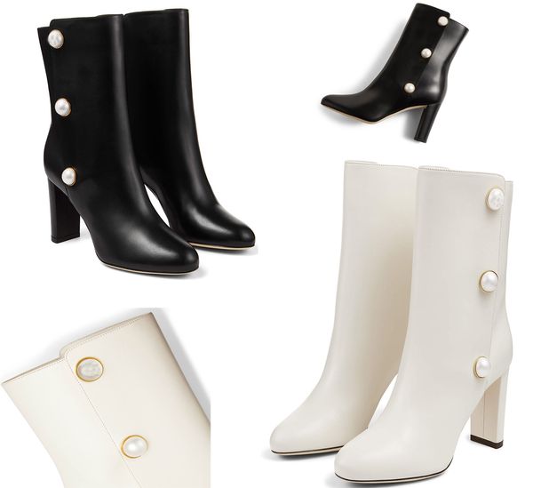 Damen-Stiefel, Italien, Lycra-Reißverschluss, Perlenstickerei, Kristallverzierung, Stiefeletten, klobige Schuhe mit hohen Absätzen, Damen-Hochzeits-Party-Schuhe