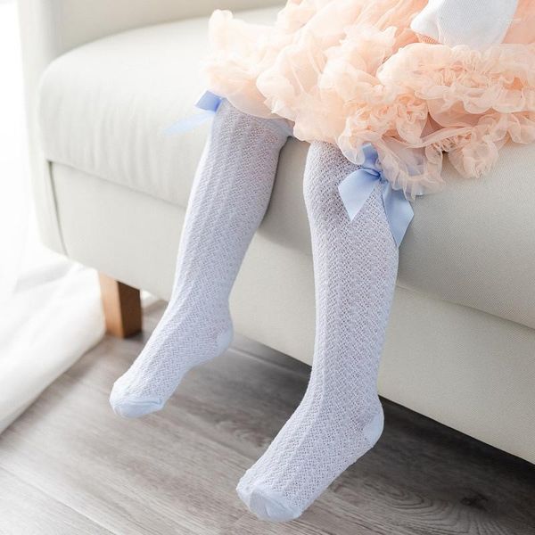 Kadınlar SOCKS Sevimli Bowknot Bebek Pamuk Kızlar Diz İlkbahar ve Yaz Mesh Orta Uzun Tüp