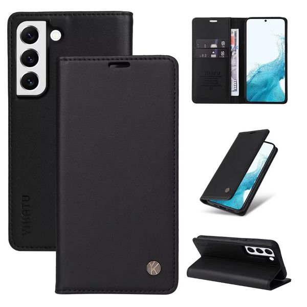 Brieftaschen-Handyhüllen für Samsung Galaxy S22 S21 S20 Note20 Ultra Note10 Plus, einfarbiges PU-Leder, magnetische Adsorption, Flip-Kickstand-Abdeckung mit Kartenfächern