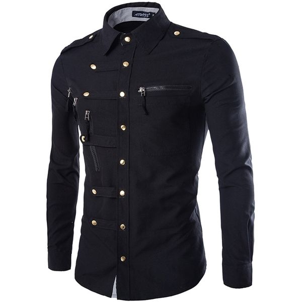 Chemises décontractées pour hommes Arrivée SpringAutumn Hommes Manches longues Cargo Slim Fit Fashion Epaulet Double Pocket Mens Dress M L XL XXL 221105