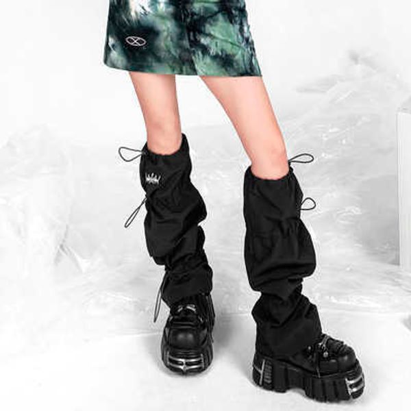 Meias meias novas mola outono quente menina punk harajuku reflexivo amarração preta branca mecânica tampa de perna artesanal T221107