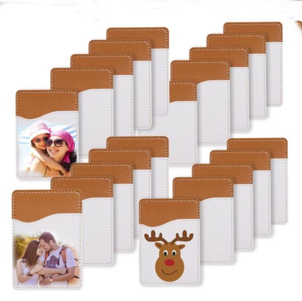 Favor Favor de Party Sublimation Card Titular Pu Couro Celular Adesivo Back com Adesivo Branco Blank Money Pocket Credit Capas Capas de Natal SN143