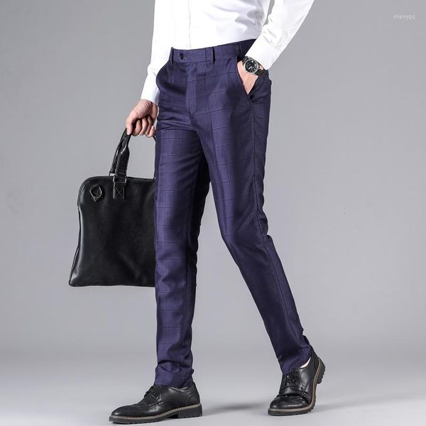 Calça masculina masculino de forma clássica masculina de robustez chino-pant 2022 Spring Business Spring Suit de cintura elástica da cintura