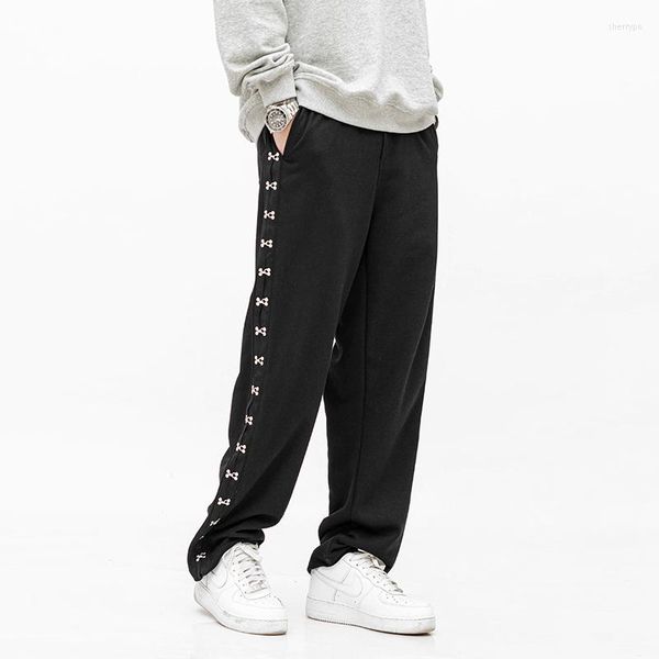 Erkekler Pantolon Bahar 22ss Moda Metal Göğüslü Düz Track Style Kore tarzı Spor Harajuku Pantolon Erkek Sweatpants