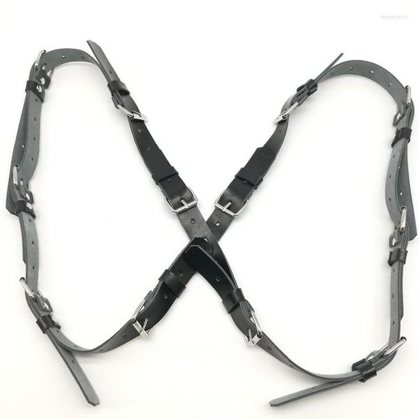 Gürtel Herren Schwarz Punk Kunstleder Körpergürtel Harness Gothic Bondage Brust Verstellbare Kreuzrücken Schultergurte mit Schnalle