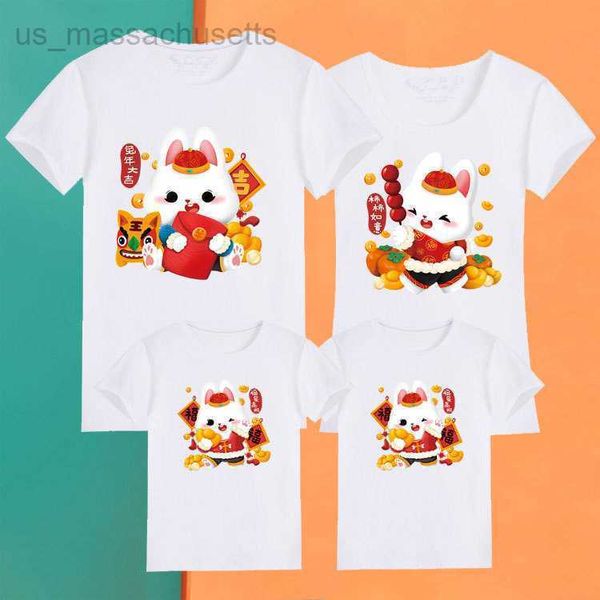 Aile Eşleşen Kıyafetler Yeni Yıl Tavşan Yılı Urumpous Ebeveyn-Çocuk Dört Kırmızı Doğum Günü Anne ve Kızı Elbise için Kısa Kollu Tişört
