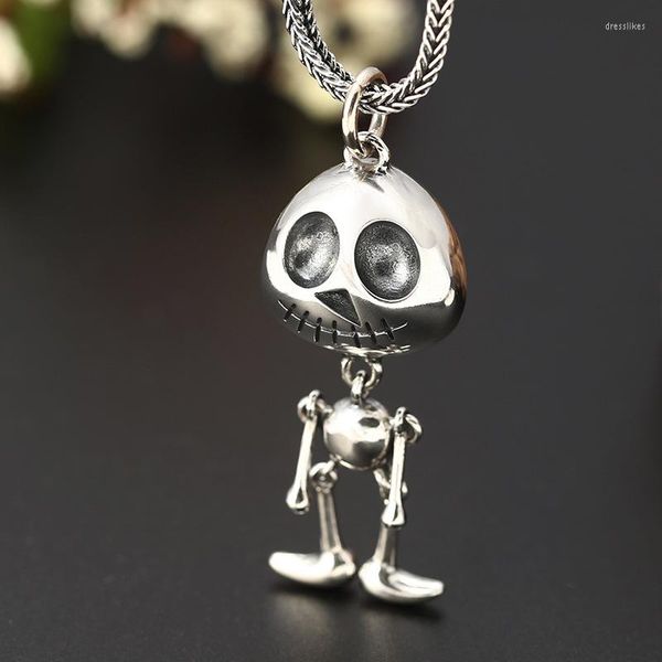 Correntes S925 Sterling Silver Pure Pure Chody Personality and Creativity Skull Palha