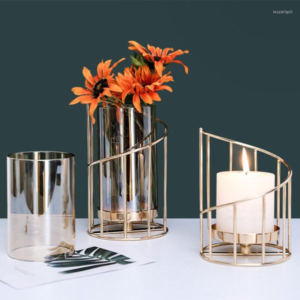 Portacandele Nordic Metal Geometric Glass Holder Dinner Puntelli Decorazione Centro tavola Candeliere di cristallo Wedding Desk Home Decor