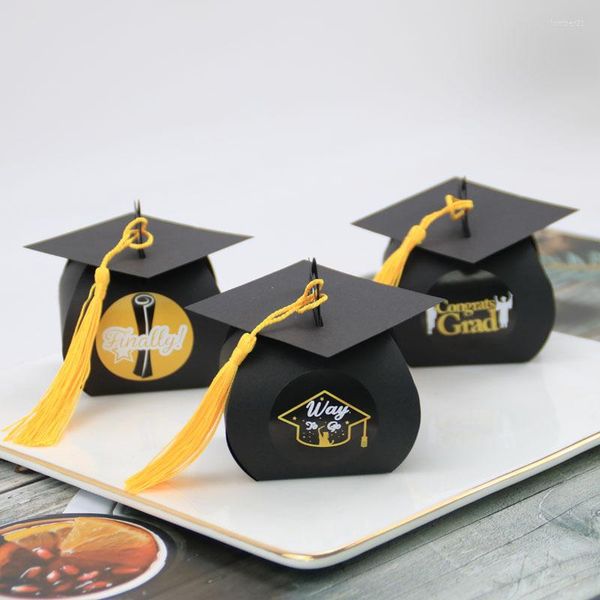 Confezione regalo Cappello da scapolo nero Scatola di caramelle 24 pezzi / set Festa di laurea con adesivi Imballaggio di forniture all'ingrosso