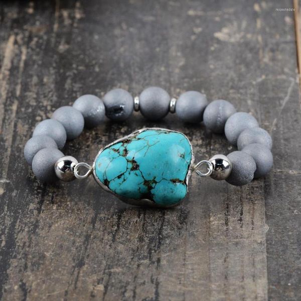 Strand Turquoises Women Bracciali Rough Healing Stone Girls Drusy Beads Bracciale Handmade Boho Bangle