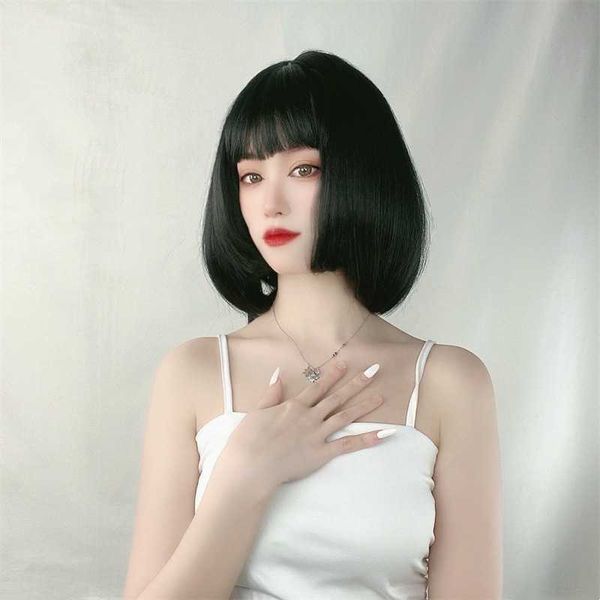 Hair Lace Wigs Ji Hairstyle Wig Female Qi Bangs Short Straight Hair Net Red Trim Bobo Head Cover