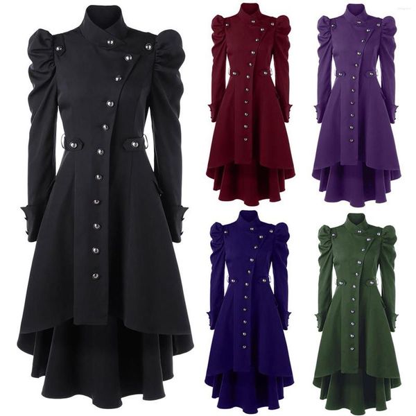 Trench da donna Cappotto nero Giacca da donna Steampunk retrò Cappotto gotico Orlo irregolare Abito a maniche lunghe vintage Costume medievale