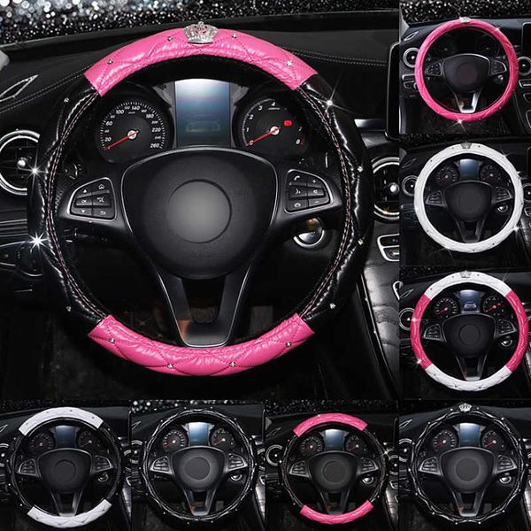 Coprivolanti di lusso con corona di diamanti Coprivolanti per auto in pelle con cristalli bling Copri maniglia per auto Accessori interni per auto per ragazze T221108