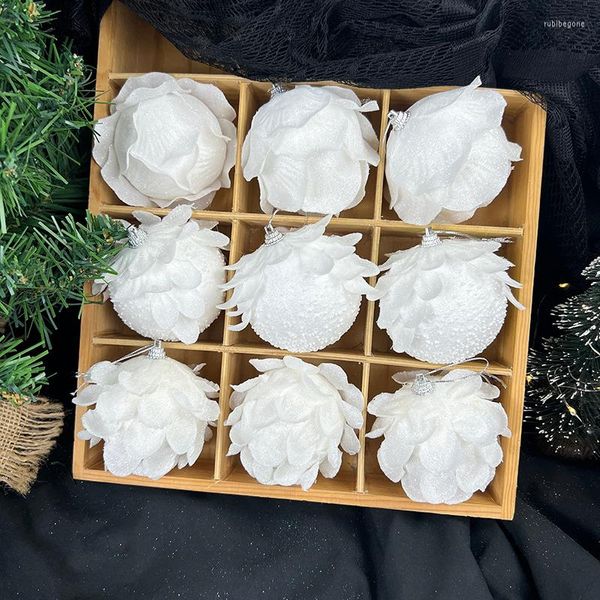Decorazione del partito 3 pezzi 8 cm Bella schiuma Palla di neve Forma di petalo bianco Palle di Natale Ornamento per l'albero Natale Navidad 2023 Anno Decor
