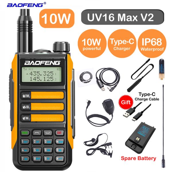 Walkie Talkie Baofeng Professional UV16 Max V2 Update 10 W Leistungsstarkes Typ-C-Kabel Dualband VHFUHF ZWEI-Wege-Radio UV5R Pro UV9R 221108