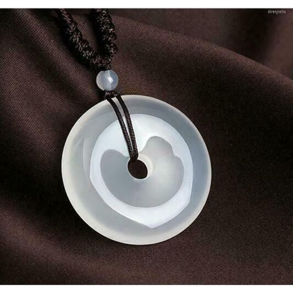 Anhänger Halsketten Natürlicher Achat Amulett Jade Kreis Donut Nelace China Handgeschnitzt