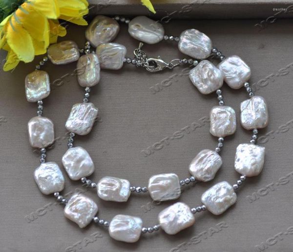 Catene Z12348 Collana con perle di ematite e perle quadrate bianche da 27 pollici e 17 mm