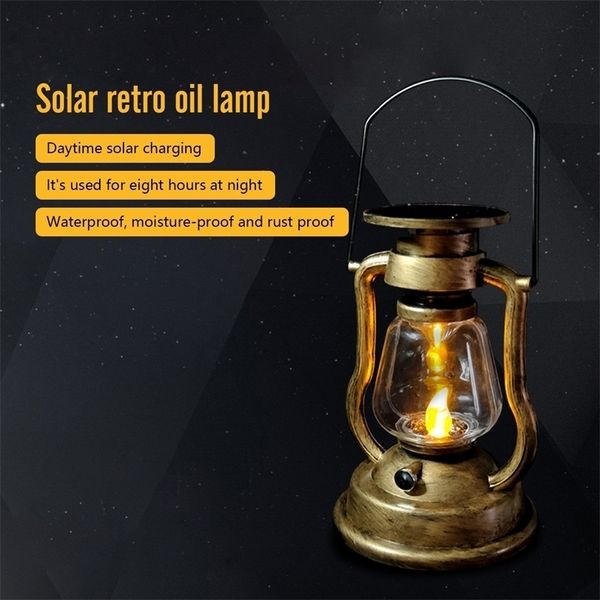 Decorações de jardim LED LUZ SOLAR LUZ RETRO CABELA DE LUDER DE QEROSENE PEDIDO PEDIDO DE VELA PORTULAÇÃO DO CLANTERNO PORTÁLO DE LANTERNA 221108