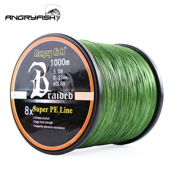 Линия оплетки Angryfish Оптовая 1000meters 8x плетеная рыбалка 8 Colors Super Multifilament PE для соленой воды 221107