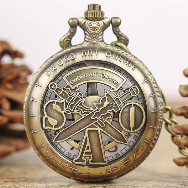 Orologi da taschino Orologio al quarzo analogico con ciondolo in bronzo con cassa vuota a forma di spada retrò con accessorio regalo per orologio a catena da uomo