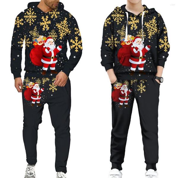 Erkek Terzleri Komik Aile Noel Noel Tatil Ebeveynleri Çocuklarla eşleşen kapüşonlu pantolonlar Trailsuit Yılı Partisi Noel Giyim Sweatshirts/Suits
