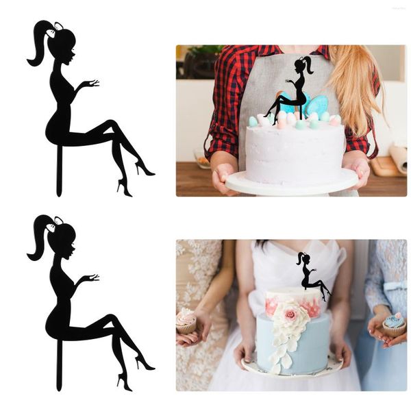Forniture festive 6PCS Ragazza creativa Tacchi alti Lady Silhouette Topper per cupcake Scelte per torta decorative per matrimoni