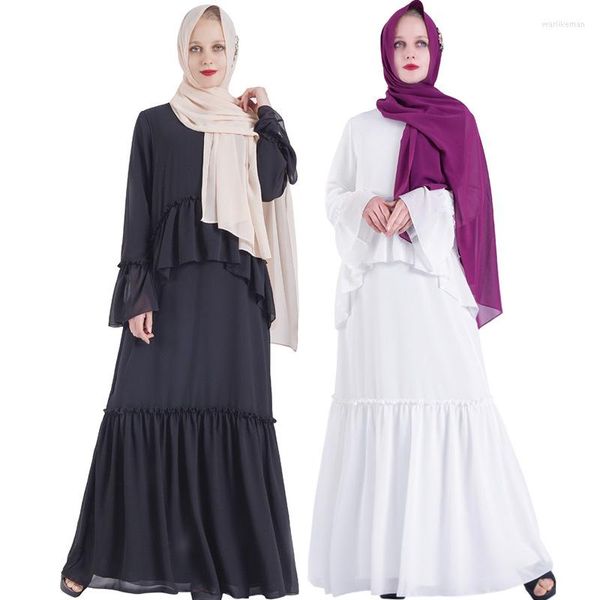 Casual Kleider Muslim Rüschen Chiffon Kleid Abayas Für Frauen Baju Wanita Marokkanische Robe Orientale Musulman Abaya Dubai