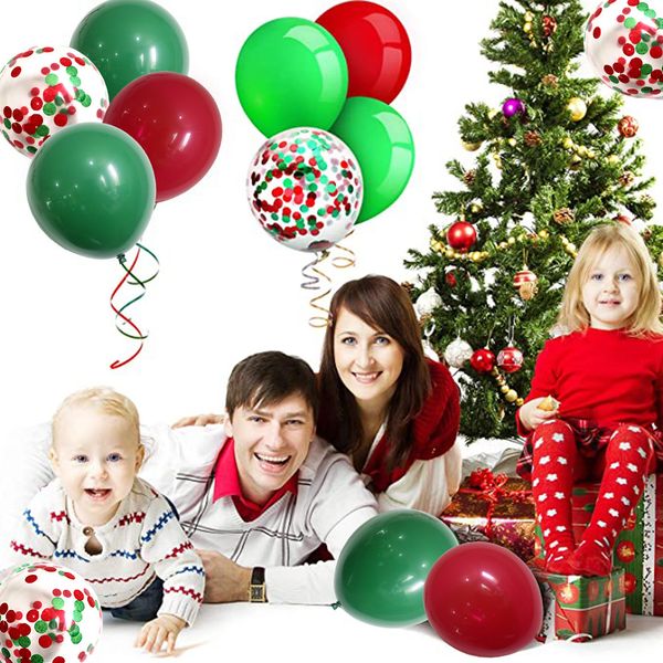 Рождественская вечеринка снабжает красный зеленый конфетти шарические шарики с рождественскими украшениями.