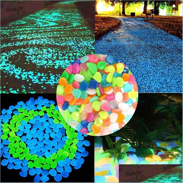 Decorações de jardim brilham nas passarelas escuras de pedras escuras de pedras oudoor brilhantes de seixos luminosos luminosos para decoração de dh4eh