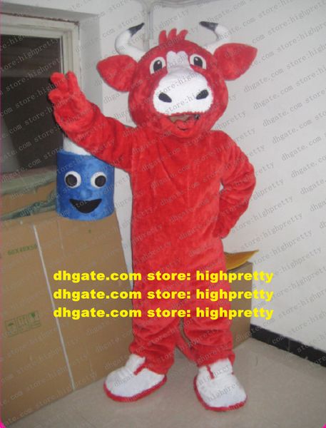 Red Kerbau Buffalo Bison Mascot Costume Wild Ox Bull Bovini Vitello Adulto Cartoon Manners Cerimonia Immagine Pubblicità zz7804