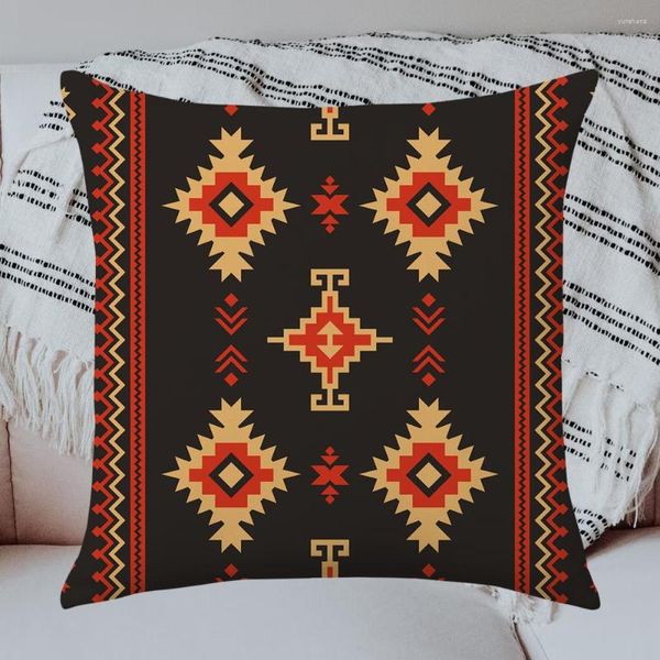 Yastık Retro Aztek Desen Atma Kapağı 45x45cm Etnik Geometrik Ev Dekoru Kanepesi Yerli Güneybatı Kılıfı