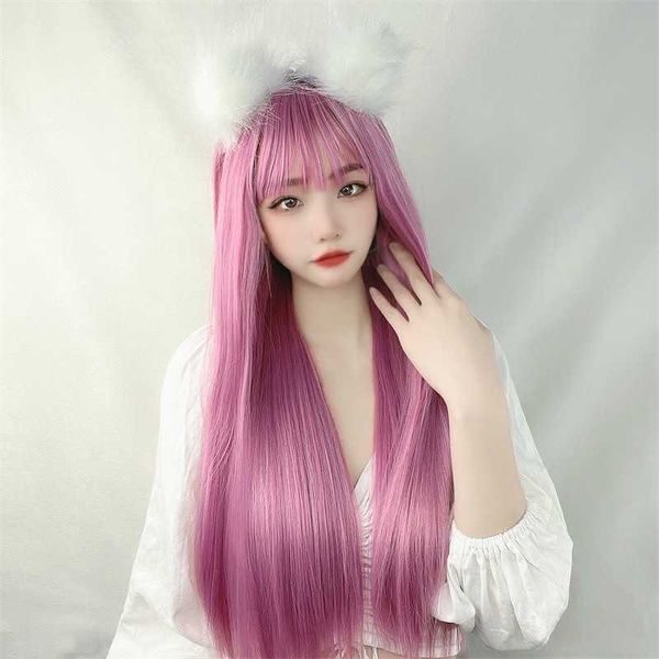 Perucas de renda de cabelo colorido peruca feminina kwai japão air liu haichang cabelos lisos fibra química tingindo lã falsa líquida de mão rápida viva e mercadorias.