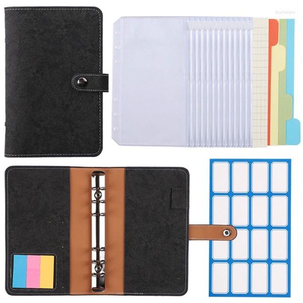 Notebooks Manual Diy PU couro de couro solto no bloco de notas de notas de notas de notas de notas 2 bolsos de zíper1 Conjunto de artigos de papelaria do escritório azul