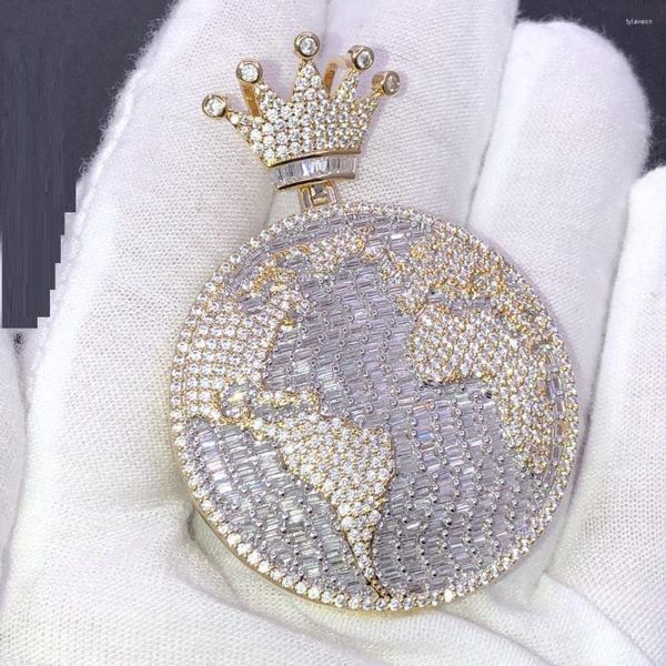 Choker Micro Pave 5A кубическая циркония CZ Globe Pendan Collece Hip Hop Puck Iced Out Men Boy Jewelry